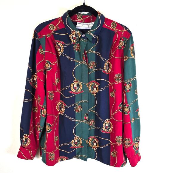 Alfred Dunner Tops - Alfred Dunner Shirt Women's 16 Forest Green Red Heritage Crest Button Up Preppy
